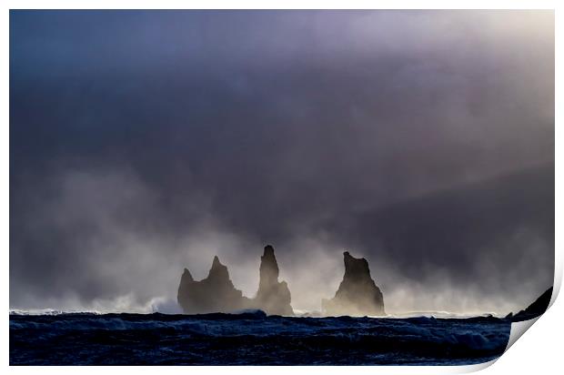 Reynisdrangar sea stacks from beach  - Icelandic V Print by Gail Johnson