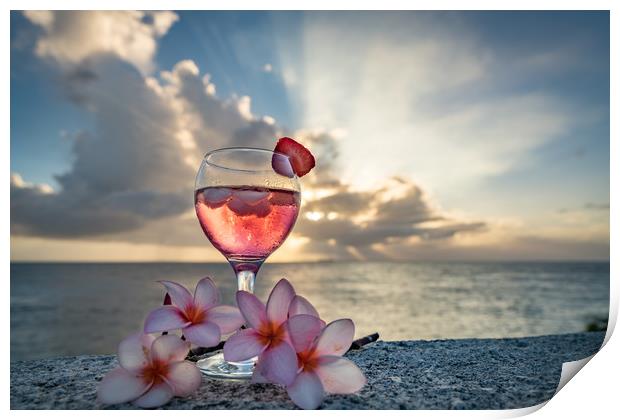   Sunset drinks at the ocean  Curacao views Print by Gail Johnson