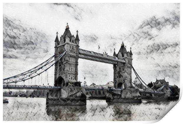 Tower Bridge Pencil Sketch Print by Glen Allen