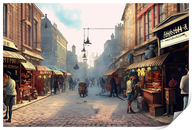 Victorian Steampunk Street Scene 21 Print by Glen Allen