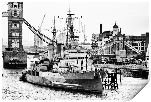 HMS Belfast - Mono 2023 Print by Glen Allen