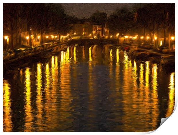 Amsterdam Canal Oil Painting Effect Print by Glen Allen