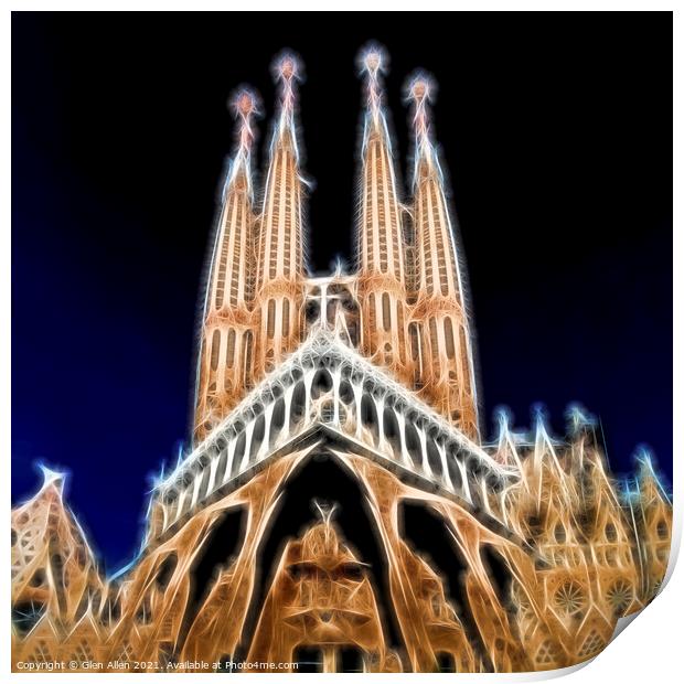 Sagrada Familia Neon Print by Glen Allen