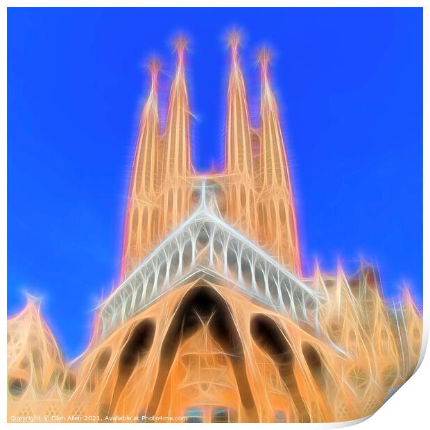 Sagrada Familia Daylight Neon - Abstract  Print by Glen Allen
