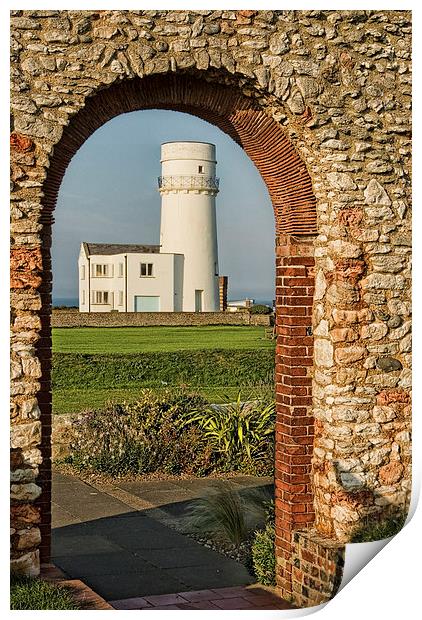 Old Hunstanton Lighthouse from St Edmunds Chapel Print by John Edwards