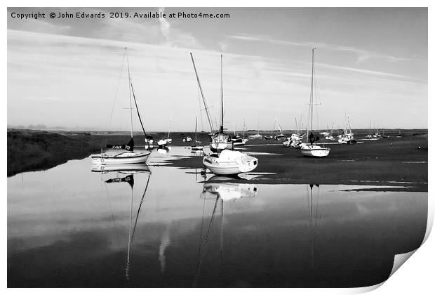 Reflections at Brancaster Staithe Print by John Edwards