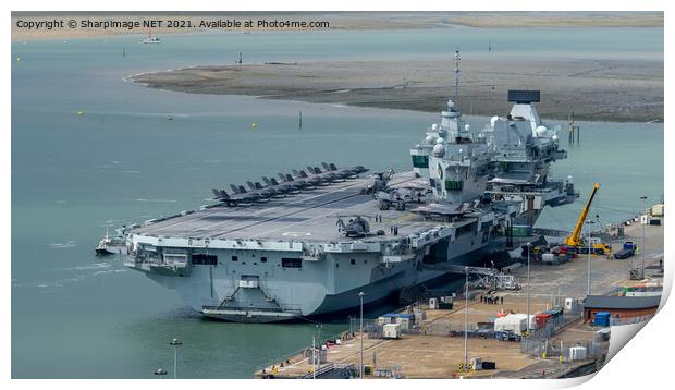 HMS Queen Elizabeth with F35 Jets on deck Print by Sharpimage NET