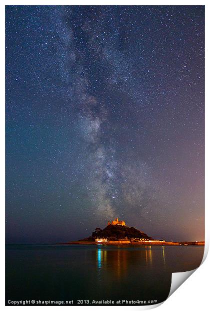 Milky Way above St Michaels Mount Print by Sharpimage NET