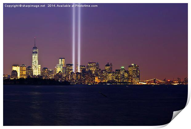 9/11 Tribute in Light from Liberty Park Print by Sharpimage NET