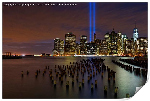 9/11 Tribute in Light from Brooklyn Print by Sharpimage NET