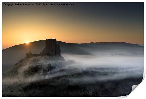 Corfe Castle through the mist  Print by Sharpimage NET