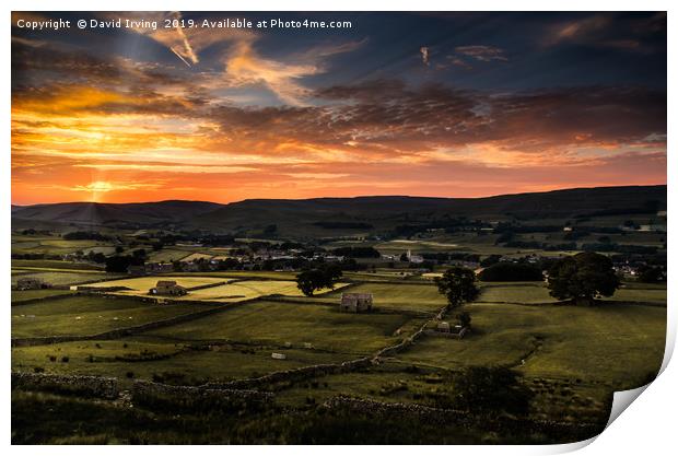 Sunset overlooking the village of Hawes in the Yor Print by David Irving