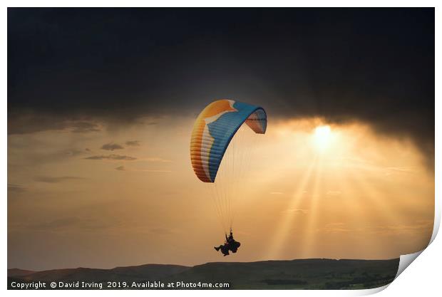 Paraglider over Northumberland Print by David Irving
