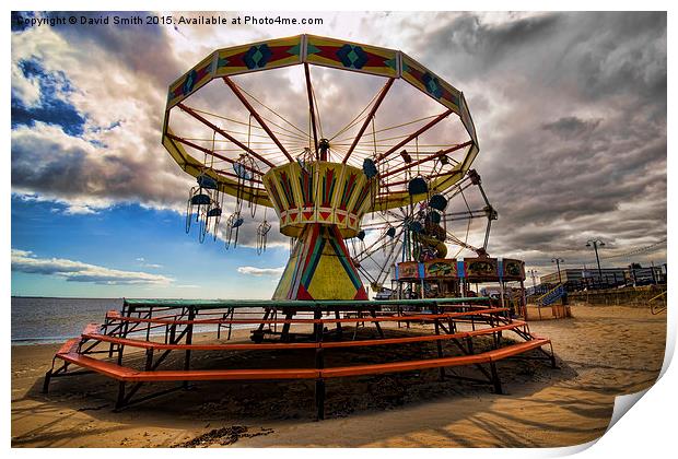 Deserted rides on cleethorpes beach Print by David Smith