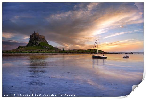 Boat in Holy Island Harbour Print by David Smith