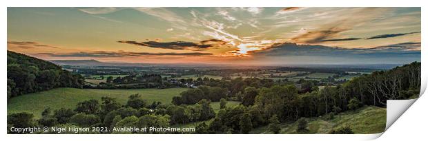 Sunset over Poynings and Fulking Print by Nigel Higson