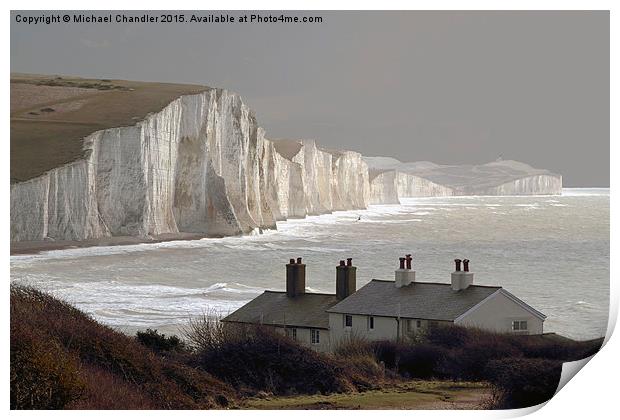  The Coastguard Cottages at Cuckmere Haven, E Suss Print by Michael Chandler