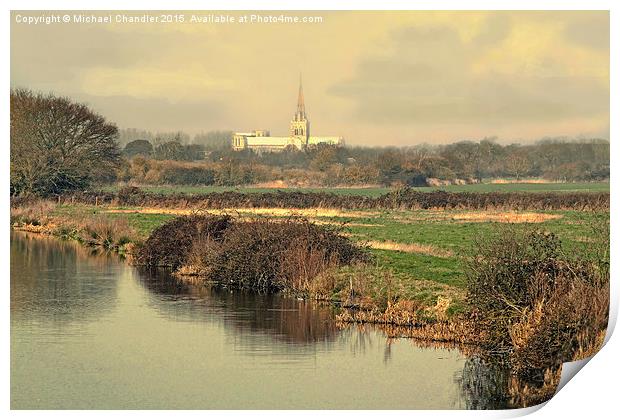  Chichester Cathedral, from the Hunston bridge Print by Michael Chandler