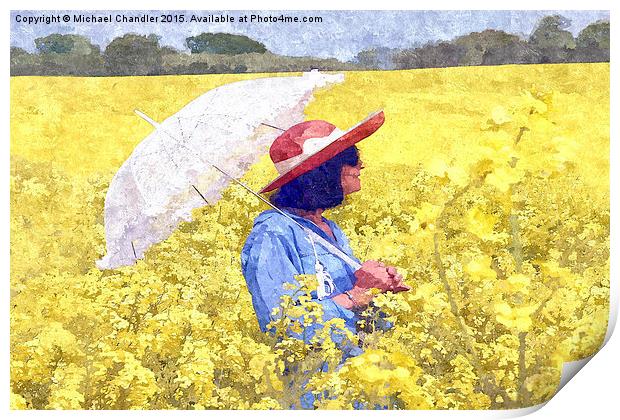  Girl in yellow with parasol Print by Michael Chandler