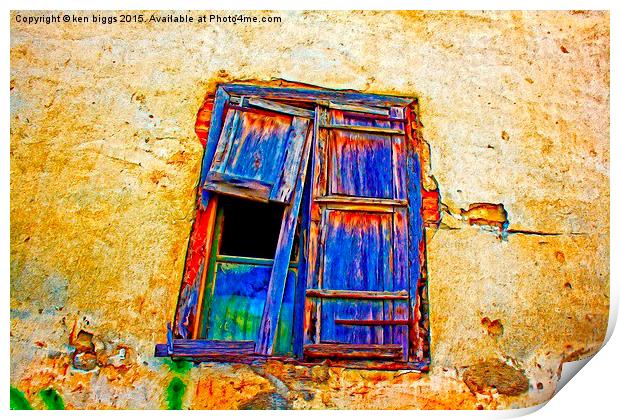 Digital painting of colorful broken wooden window  Print by ken biggs