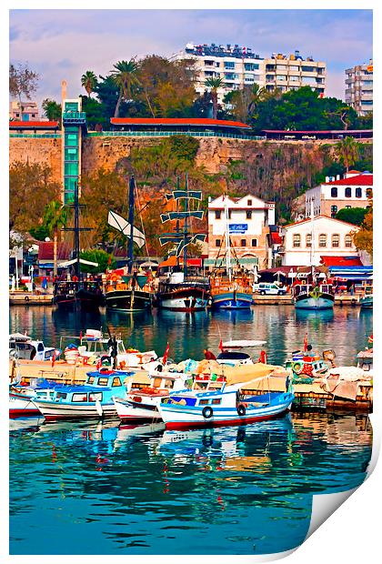 Digital painting of Kaleici, Antalya's old town ha Print by ken biggs