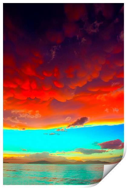 A digital painting of Mammatus clouds at sunset Print by ken biggs