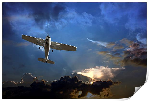 Small fixed wing plane against a stormy sky  Print by ken biggs