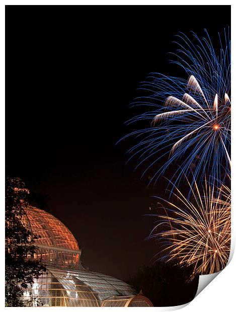 Fireworks light up Sefton Park Palm House, Liverpo Print by ken biggs