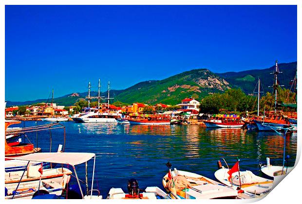 small fishing boats in harbour Print by ken biggs