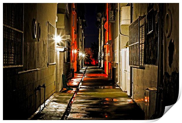 an alley at nightime Print by ken biggs