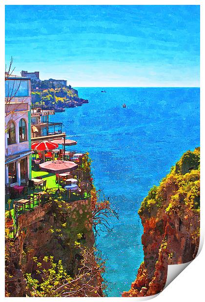 Digital painting of the Turkish coastline resort o Print by ken biggs