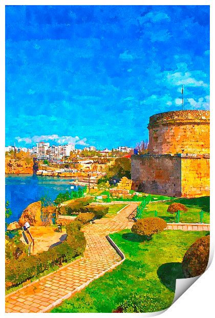 painting of Kaleici in Antalya Turkey Print by ken biggs