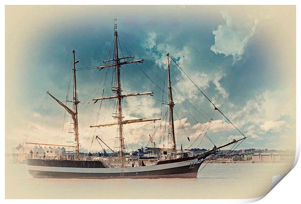 A tall ship on the river mersey Print by ken biggs