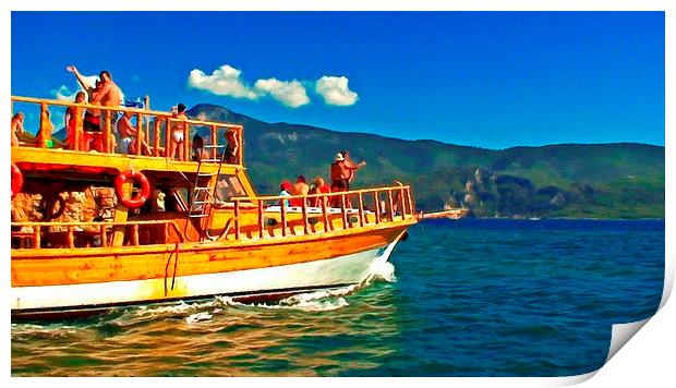 A daily cruise boat in Turkey  Print by ken biggs