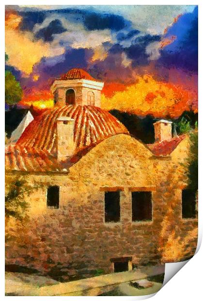 A digital painting of a View of Kaleici Antalya Tu Print by ken biggs