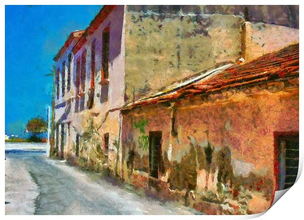 A digital painting of a Rundown Turkish village st Print by ken biggs