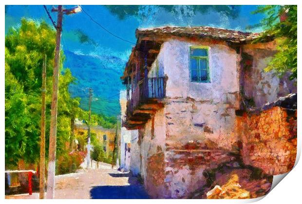 Old Turkish village streets digital painting Print by ken biggs