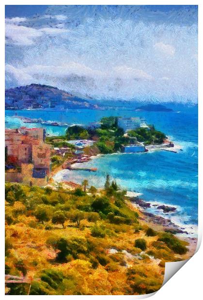 View of Kusadasi Turkey digital painting Print by ken biggs