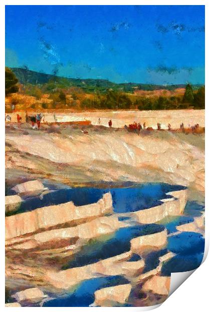 Image in painting style of a View of Pamukkale Tur Print by ken biggs