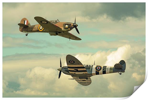  Batle of Britain Spitfire ad Hurricane crossover Print by Andrew Scott