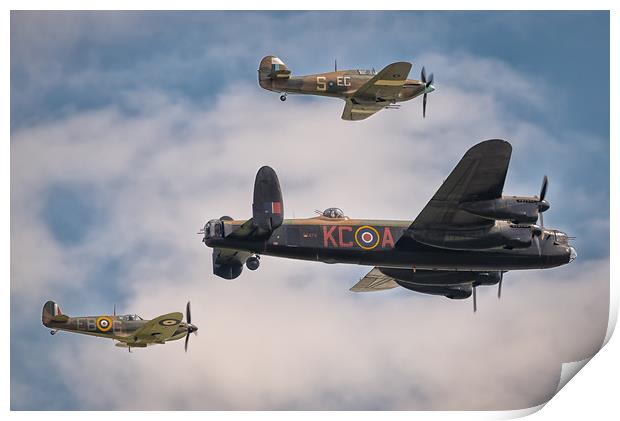 Lancaster Bomber PA474 with Hurricane and Spitfire Print by Andrew Scott