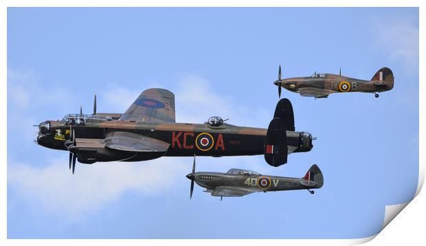Lancaster PA474 and BBMF's hurricance and spitfire Print by Andrew Scott