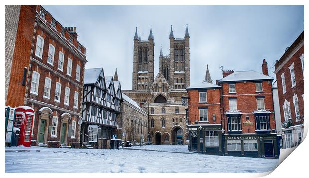 Lincoln Cathedral and a snowy Bailgate Print by Andrew Scott