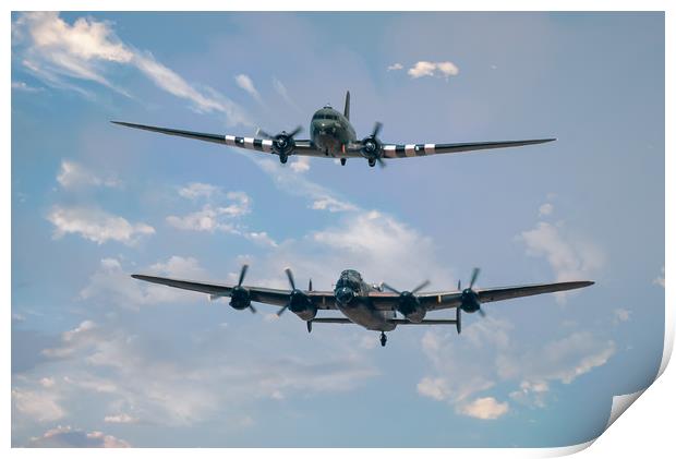 Lancaster Bomber and Douglas Dakoka of the BBMF Print by Andrew Scott
