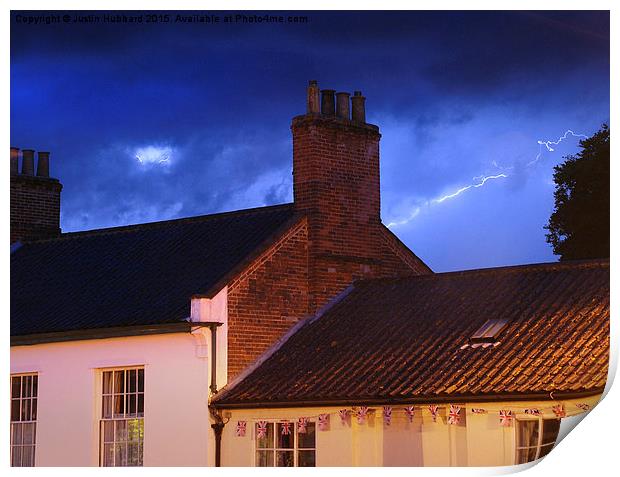  Lightning Over Wymondham Print by Justin Hubbard