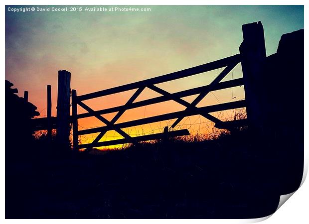 Broken gate at sunset Print by David Cockell