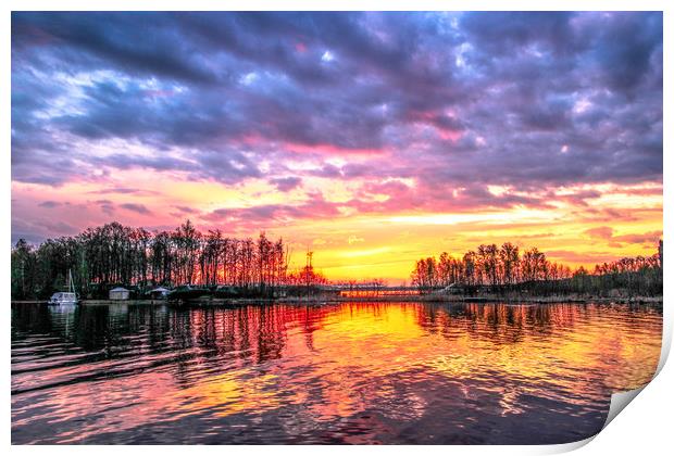 Sunset on the lake Print by Svetlana Korneliuk