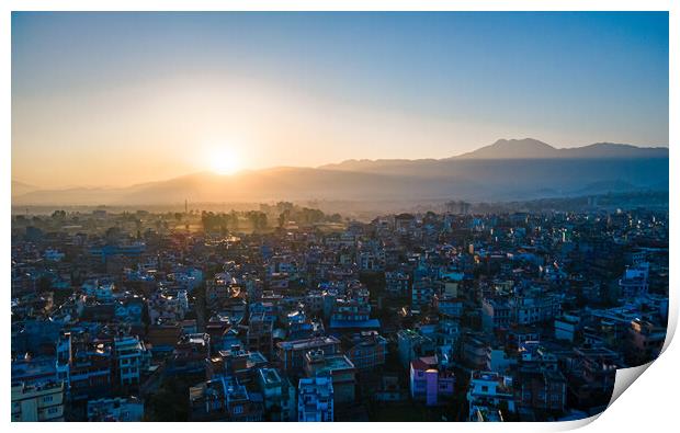 aerial view of kathmandu valley Print by Ambir Tolang