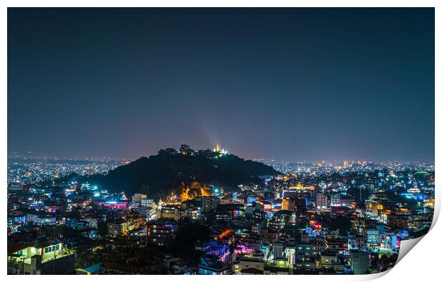 aerial view of kathmandu night cityscape Print by Ambir Tolang