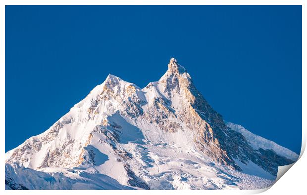 Landscape view of snow covered mountain Manaslu Print by Ambir Tolang
